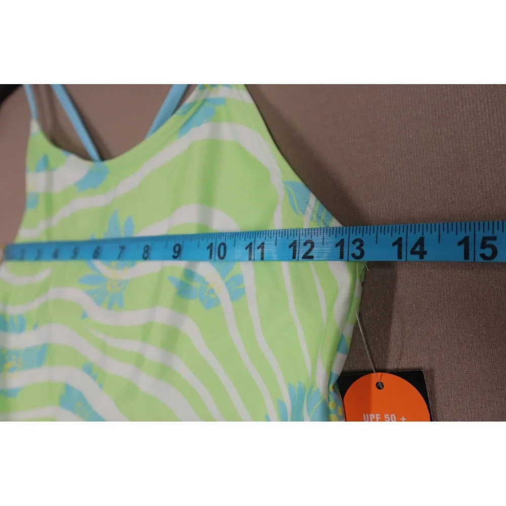 ID Ideology Big Girls One-Piece Wavy Floral Swimsuit -‎ Green/Blue - Size Large